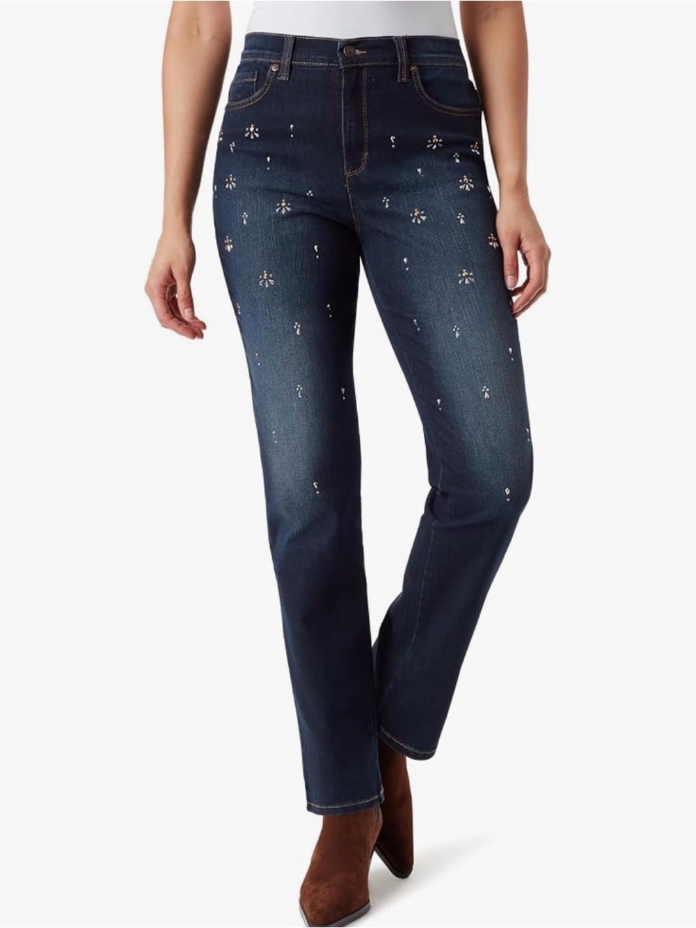 Gloria Vanderbilt Amanda Jeans 12S Blue Denim Embellished Studded High Rise